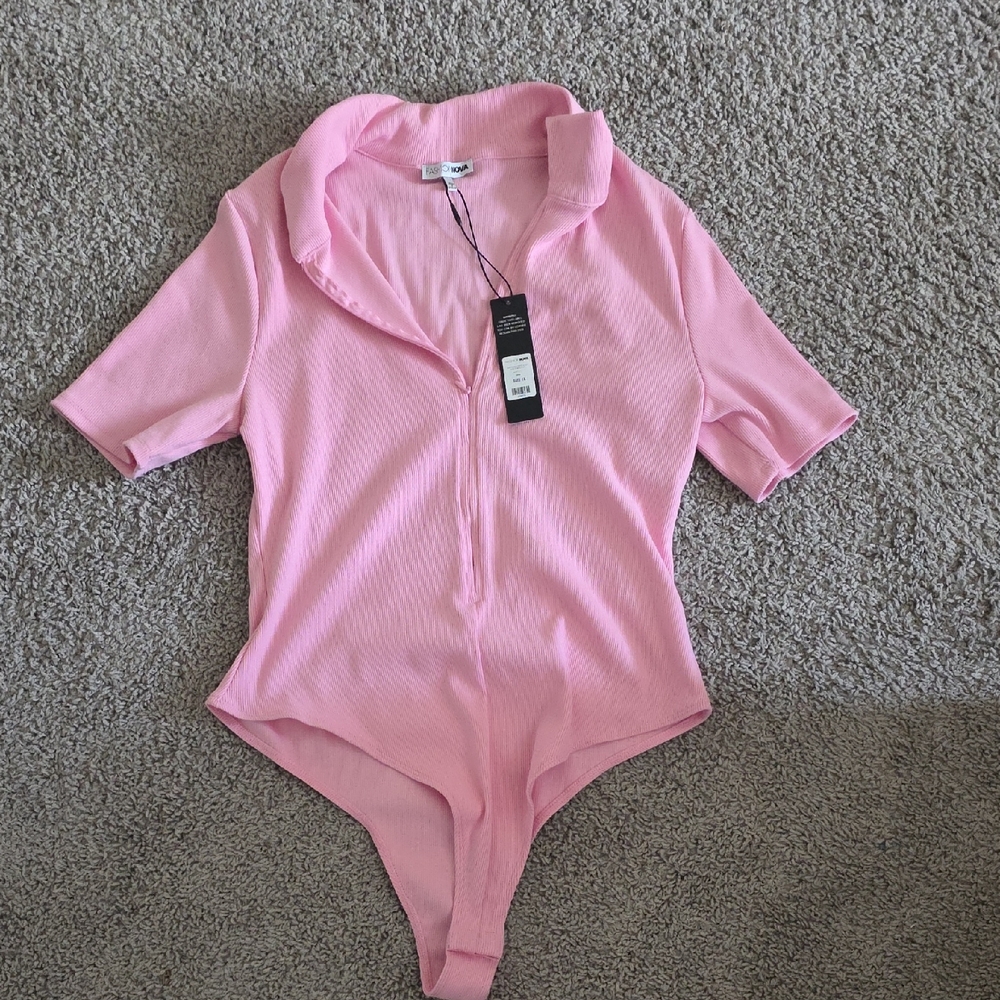 Fashion Nova Light Pink Ribbed Zip-Up Kids Bodysuit